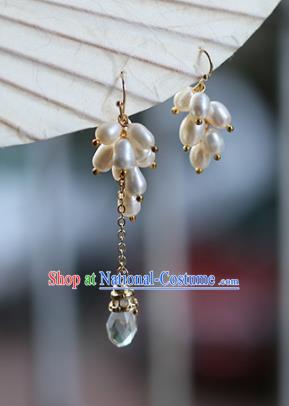 Chinese Handmade Ancient Jewelry Accessories Pearls Eardrop Hanfu Asymmetric Earrings for Women