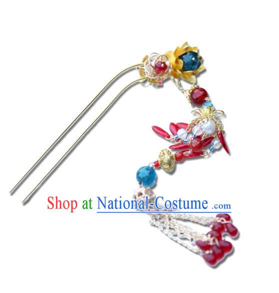 Chinese Ancient Handmade Hanfu Tassel Hairpins Palace Lady Hair Clips Hair Accessories for Women