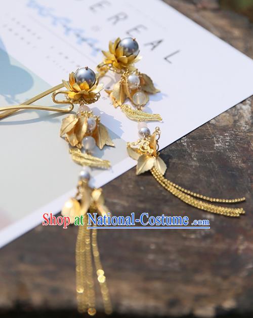 Chinese Ancient Handmade Hanfu Hairpins Palace Lady Golden Tassel Step Shake Hair Accessories for Women