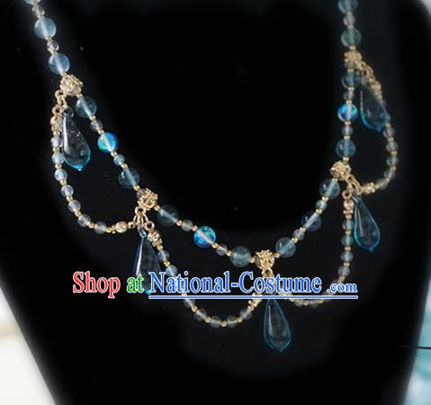 Chinese Handmade Ancient Jewelry Accessories Blue Crystal Necklace Hanfu Necklet for Women