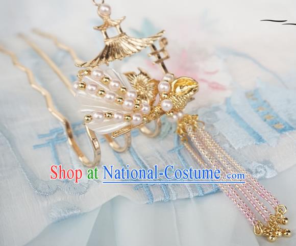 Chinese Ancient Handmade Hanfu Tassel Step Shake Pearls Hairpins Hair Accessories for Women