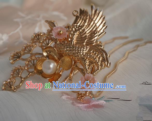 Chinese Ancient Handmade Hanfu Crane Hair Comb Hairpins Hair Accessories for Women