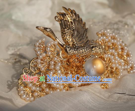 Chinese Ancient Handmade Hanfu Crane Phoenix Coronet Hairpins Hair Accessories for Women