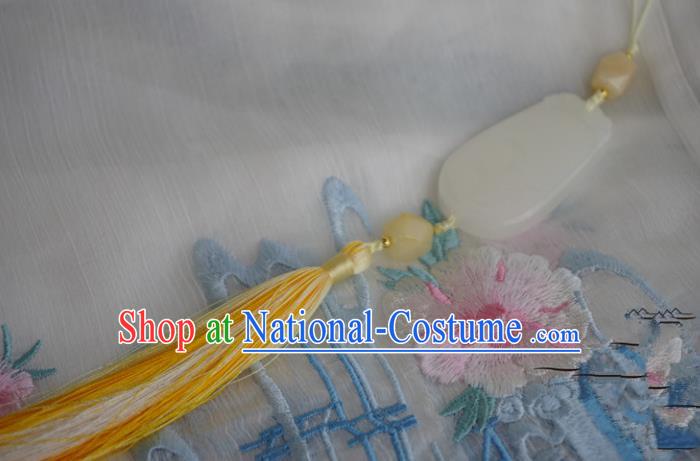 Chinese Handmade Ancient Palace Waist Accessories Hanfu Yellow Tassel Jade Pendant for Women