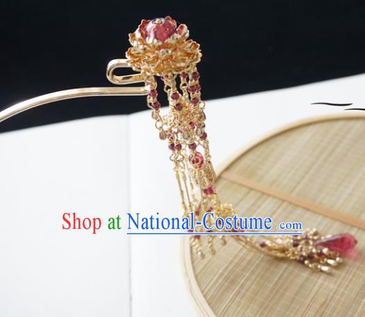 Chinese Ancient Handmade Lotus Tassel Step Shake Hanfu Hairpins Hair Accessories for Women