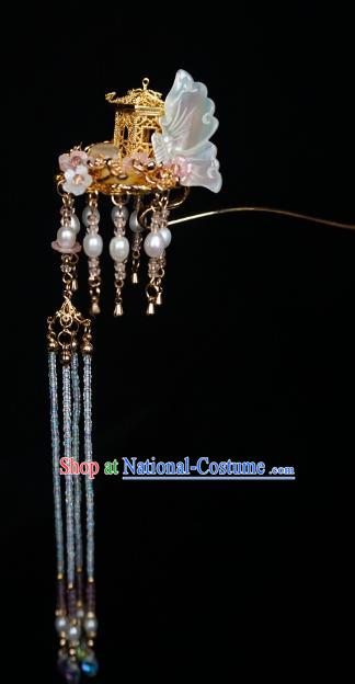 Chinese Ancient Handmade Shell Butterfly Tassel Step Shake Hanfu Hairpins Hair Accessories for Women