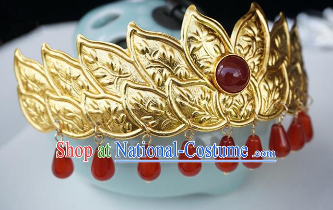 Chinese Ancient Handmade Golden Lotus Hair Crown Hanfu Hairpins Hair Accessories for Women