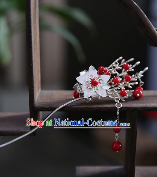 Chinese Ancient Hanfu Handmade Hairpins Red Beads Tassel Hair Clip Hair Accessories for Women