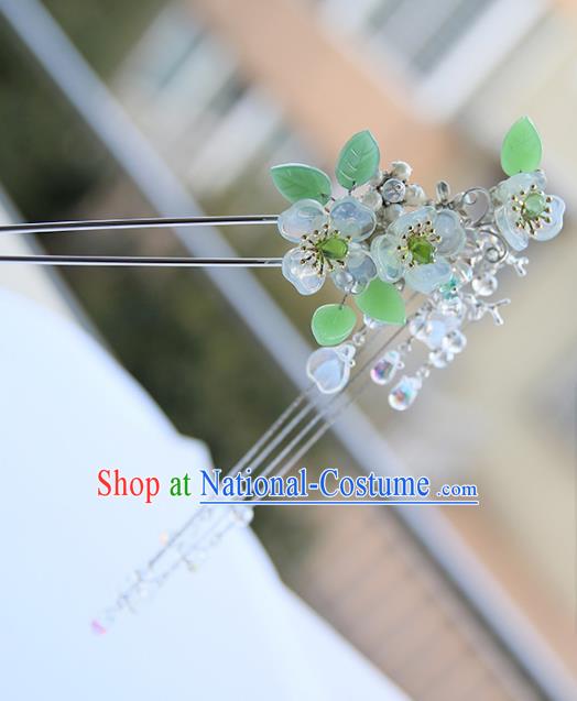 Chinese Ancient Hanfu Handmade Flowers Hair Stick Tassel Hairpins Hair Accessories for Women