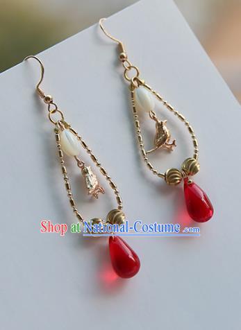 Chinese Handmade Ancient Jewelry Accessories Red Bead Eardrop Hanfu Earrings for Women