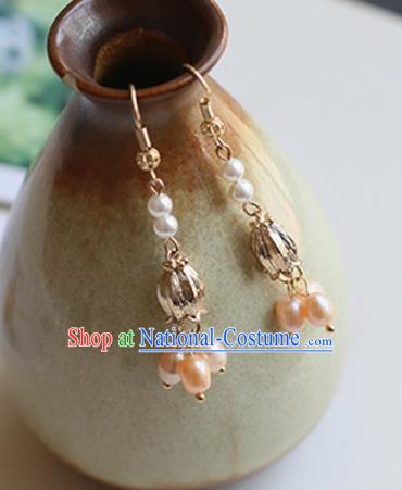 Chinese Ancient Handmade Pearls Eardrop Hanfu Earrings for Women