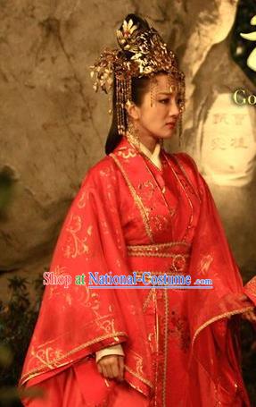 Chinese Ancient Three Kingdoms Period Wei State Queen Zhen Mi Hanfu Dress Wedding Replica Costume for Women