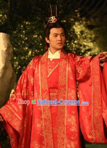 Chinese Ancient Three Kingdoms Period Wei State Crown Prince Cao Pi Wedding Historical Costume for Men