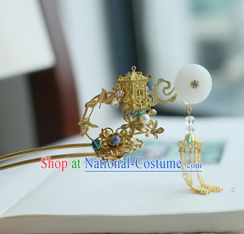 Chinese Ancient Hanfu Handmade Golden Pavilion Hairpins Tassel Hair Stick Hair Accessories for Women