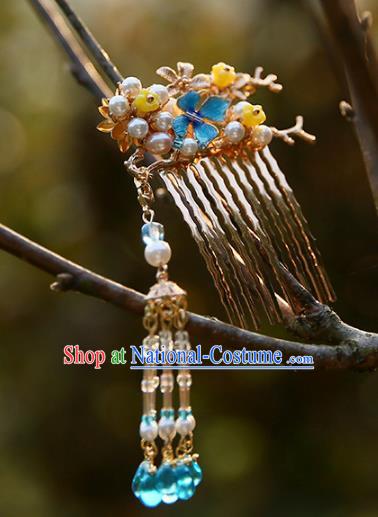 Chinese Ancient Hanfu Handmade Hairpins Tassel Step Shake Hair Comb Hair Accessories for Women