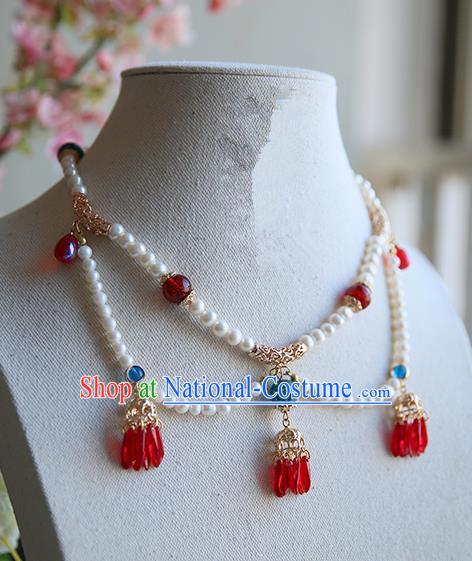 Ancient Chinese Handmade Hanfu Necklace Accessories Pearls Tassel Necklet for Women