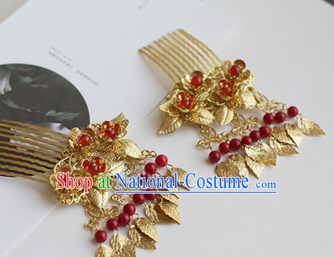 Chinese Ancient Hanfu Handmade Hairpins Golden Tassel Hair Comb Hair Accessories for Women