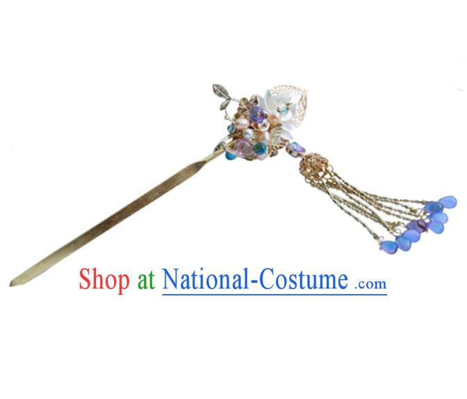 Chinese Ancient Hanfu Handmade Tassel Lotus Hairpins Step Shake Hair Accessories for Women