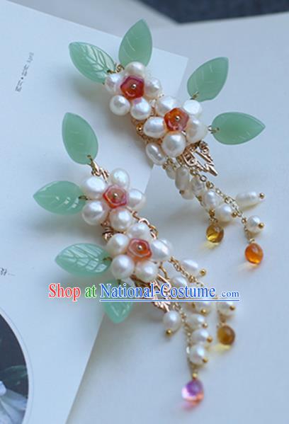 Chinese Ancient Hanfu Handmade Hairpins Pearls Hair Claws Shake Hair Accessories for Women