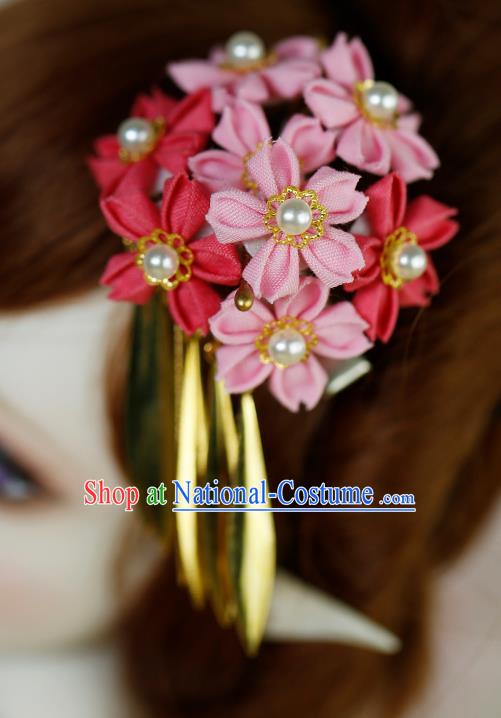 Traditional Asian Japan Hair Accessories Pink Flowers Hairpins Japanese Fashion Apparel Kimono Headwear for Women