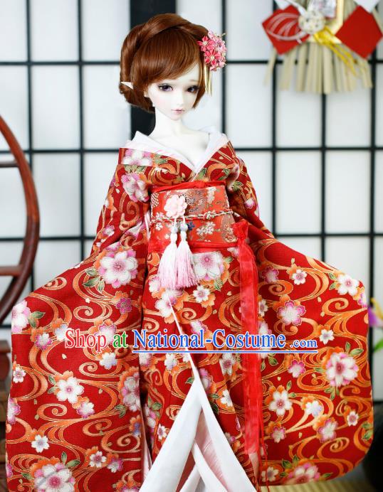 Traditional Asian Japan Costume Japanese Courtesan Red Kimono Vibration Sleeve Kimono for Women