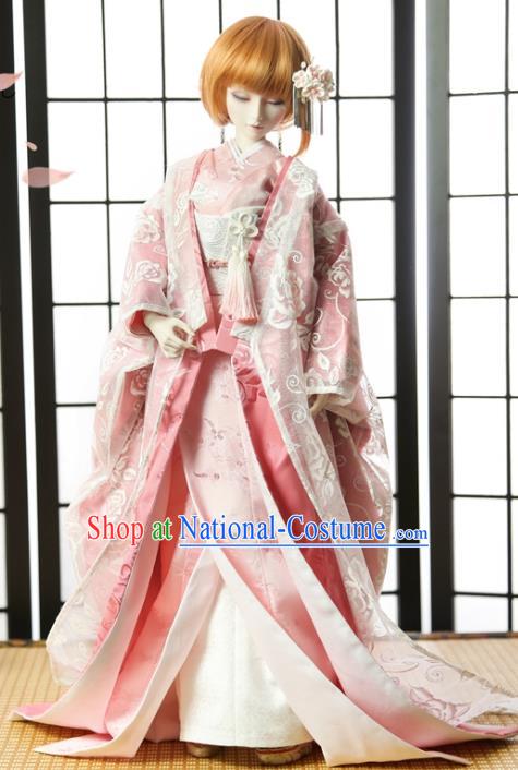 Traditional Asian Japan Costume Japanese Courtesan Iromuji Kimono Pink Vibration Sleeve Kimono for Women