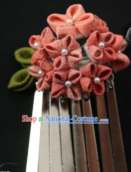 Traditional Asian Japan Hair Accessories Red Flowers Hairpins Japanese Fashion Apparel Kimono Headwear for Women