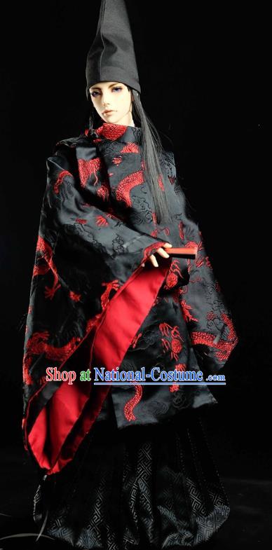 Traditional Asian Japan Costume Japanese Prince Black Kimono Hunting Clothing for Men