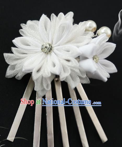 Traditional Asian Japan Courtesan Hair Accessories White Flowers Hairpins Japanese Kimono Headwear for Women