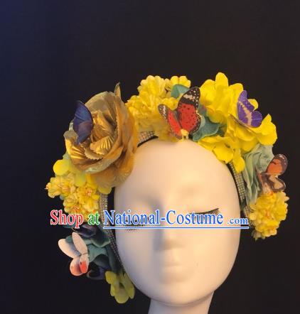 Top Grade Hair Accessories Halloween Stage Performance Yellow Flowers Hair Clasp Headwear for Women