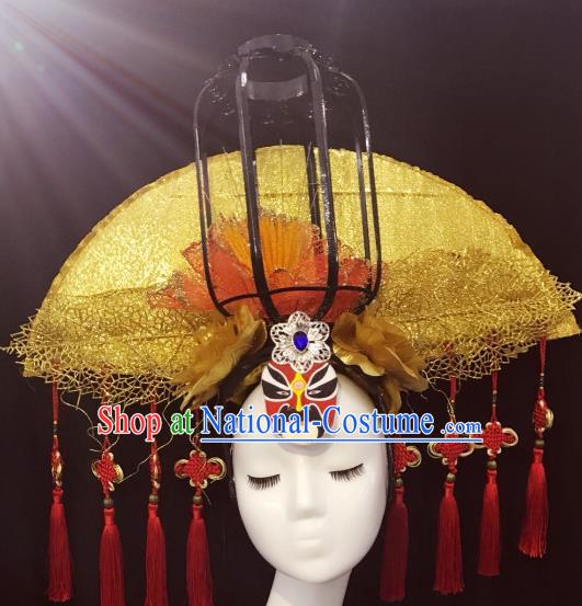 Top Grade China Style Deluxe Palace Hair Accessories Fan-shape Headdress Halloween Stage Performance Headwear for Women