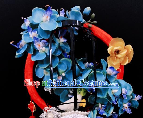 Top Grade Deluxe Hair Accessories Blue Flowers Headdress Halloween Stage Performance Headwear for Women