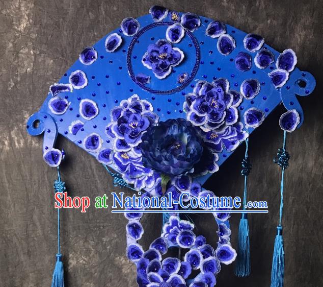 Top Grade Chinese Deluxe Hair Accessories Blue Headdress Halloween Stage Performance Headwear for Women