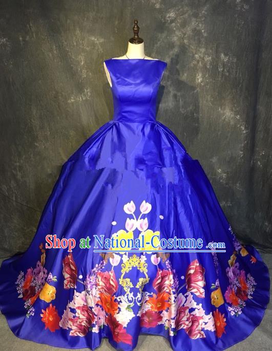 Top Grade Stage Performance Catwalks Costume Halloween Blue Bubble Full Dress for Women