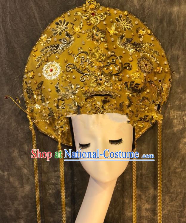 Top Grade Golden Deluxe Palace Hair Accessories China Queen Headdress Halloween Stage Performance Headwear for Women