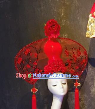 Top Grade China Ancient Hair Accessories Red Vase Palace Hair Crown Stage Performance Headdress for Women