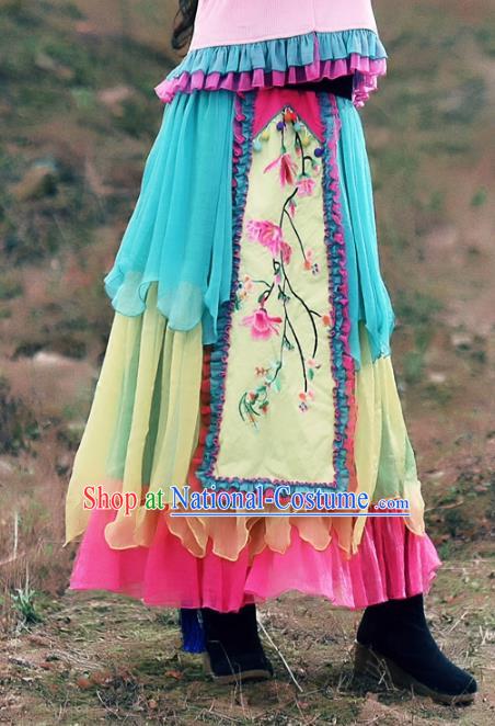 Traditional China National Costume Bust Skirt Chinese Tang Suit Embroidered Peach Blossom Dress for Women