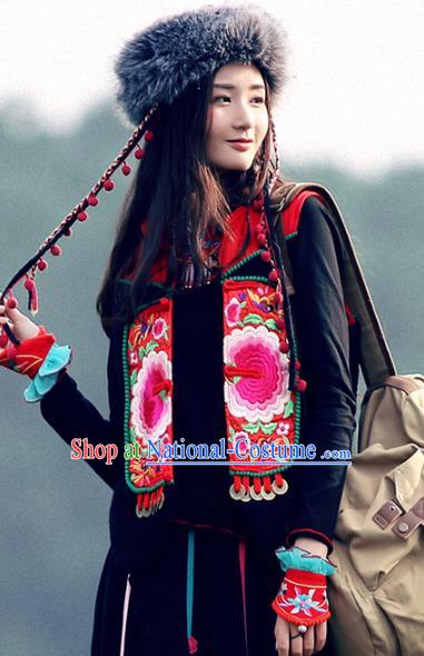 Traditional China National Costume Tang Suit Red Vests Chinese Embroidered Short Waistcoat for Women