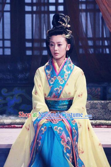 Traditional Chinese Ancient Warring States Period Wu State Imperial Consort Xi Shi Embroidered Replica Costume for Women