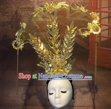 Top Grade China Style Palace Queen Hair Accessories Stage Performance Golden Headdresses for Women