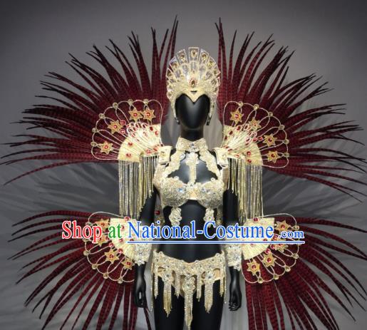 Top Grade Handmade Accessories Stage Performance Brazilian Carnival Costumes Feather Headdress and Wings for Women