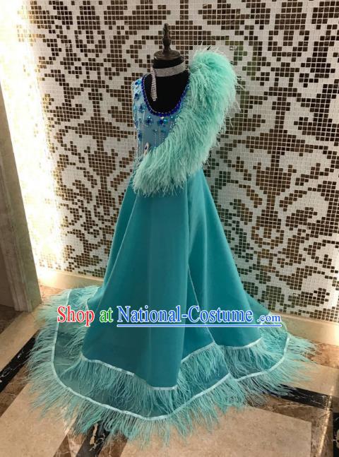 Top Grade Children Stage Performance Costume Catwalks Queen Green Full Dress for Kids