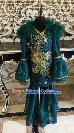 Top Grade Children Stage Performance Costume Catwalks Green Dress for Kids