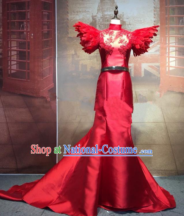 Top Grade Stage Performance Costume Cheongsam Dress Catwalks Red Full Dress for Women