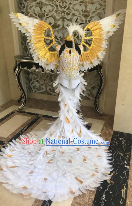 Top Grade Children Stage Performance Costume Catwalks Bikini Mullet Dress with Feather Wings for Kids