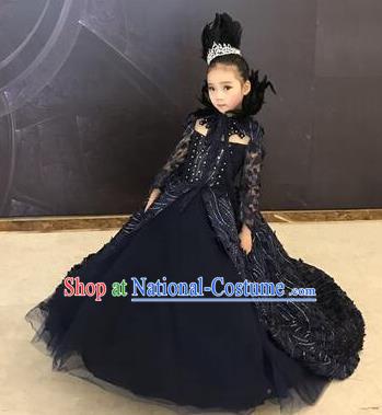 Top Grade Children Stage Performance Costume Girls Black Dress Catwalks Queen Clothing for Kids