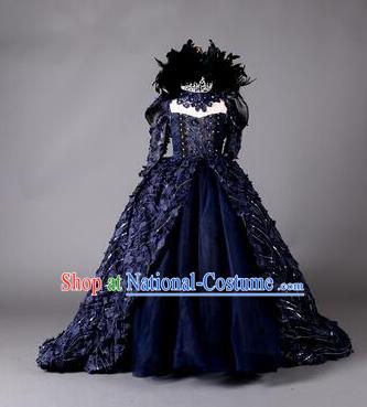 Top Grade Children Stage Performance Costume Girls Blue Dress Catwalks Queen Clothing for Kids