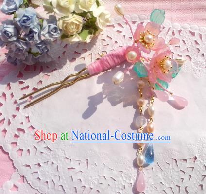 Traditional Chinese Ancient Hair Accessories Pink Flowers Hairpins Hair Jewellery Headwear for Women