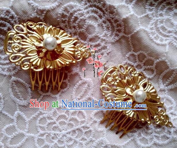 Traditional Chinese Ancient Hair Accessories Golden Hairpins Hair Comb for Women