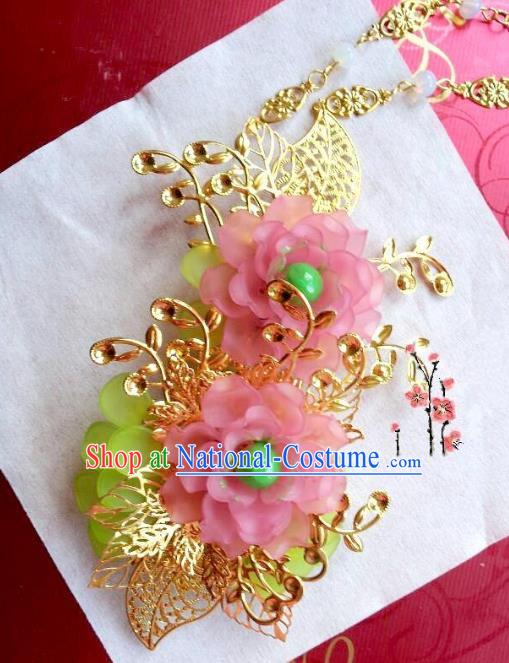 Traditional Chinese Ancient Hair Accessories Hairpins Pink Flowers Hair Stick for Women